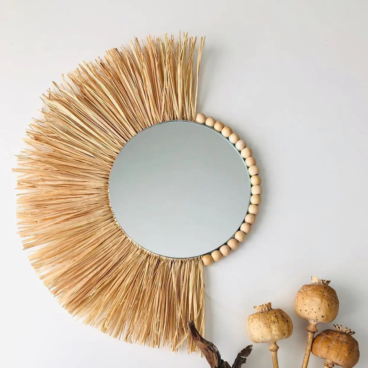Moroccan Wooden Bead Woven Mirror Wall Décor