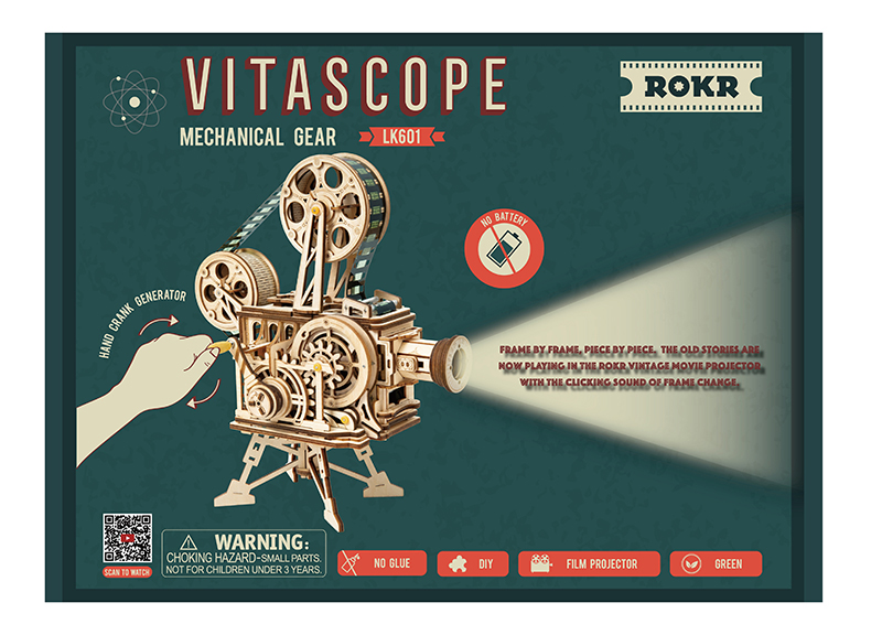 ROKR LK601 Vitascope Mechanical Movie Projector 3D Wooden Puzzle Gift