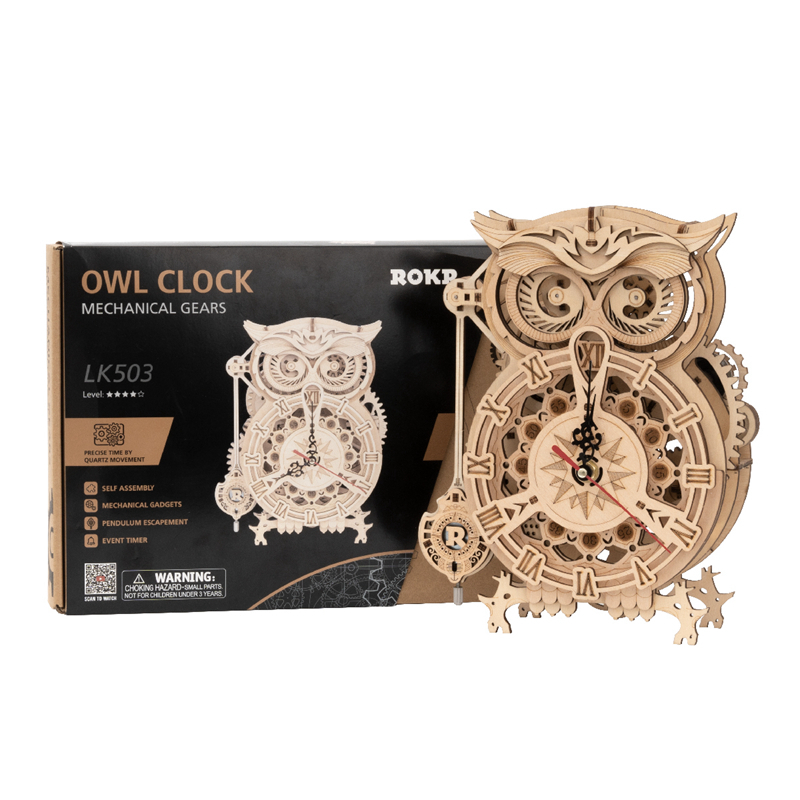 ROKR LK503 Ornamental Owl Clock 3D Wooden Puzzle Gift