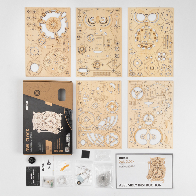 ROKR LK503 Ornamental Owl Clock 3D Wooden Puzzle Gift