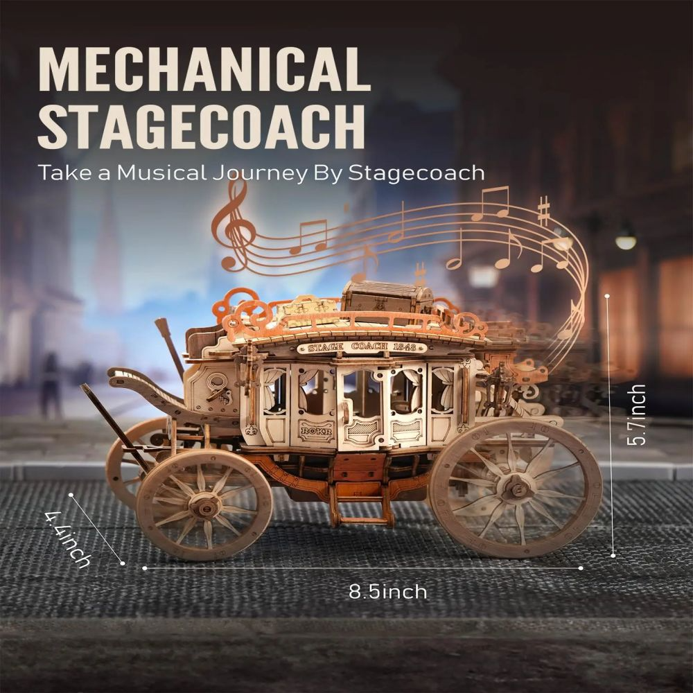 ROKR AMKA1 Stagecoach Music Box 3D Wooden Puzzle Gift Kit