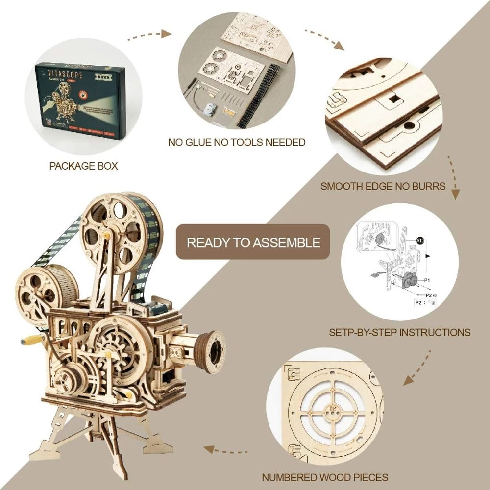 ROKR LK601 Vitascope Mechanical Movie Projector 3D Wooden Puzzle Gift