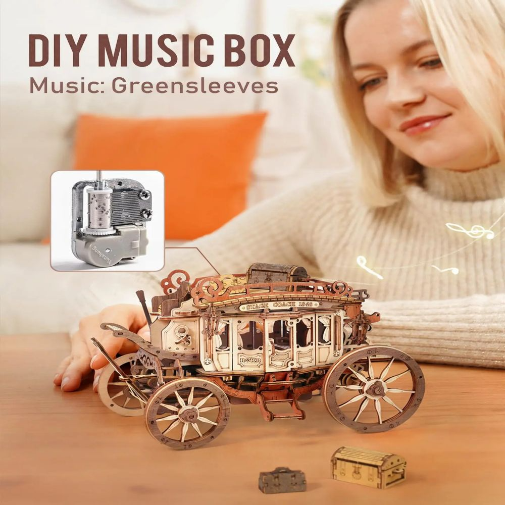 ROKR AMKA1 Stagecoach Music Box 3D Wooden Puzzle Gift Kit