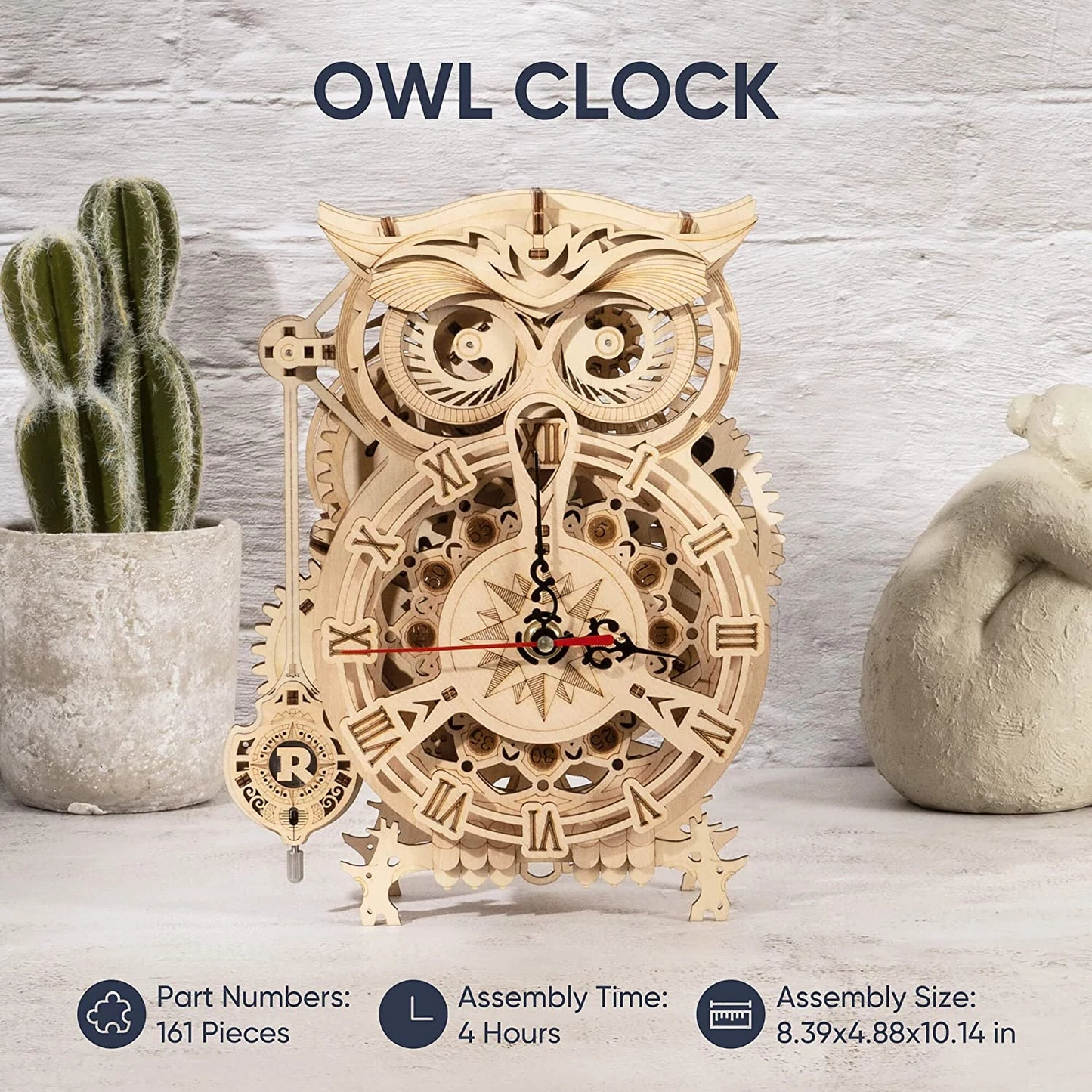 ROKR LK503 Ornamental Owl Clock 3D Wooden Puzzle Gift