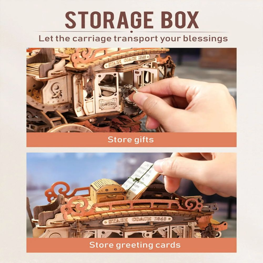 ROKR AMKA1 Stagecoach Music Box 3D Wooden Puzzle Gift Kit