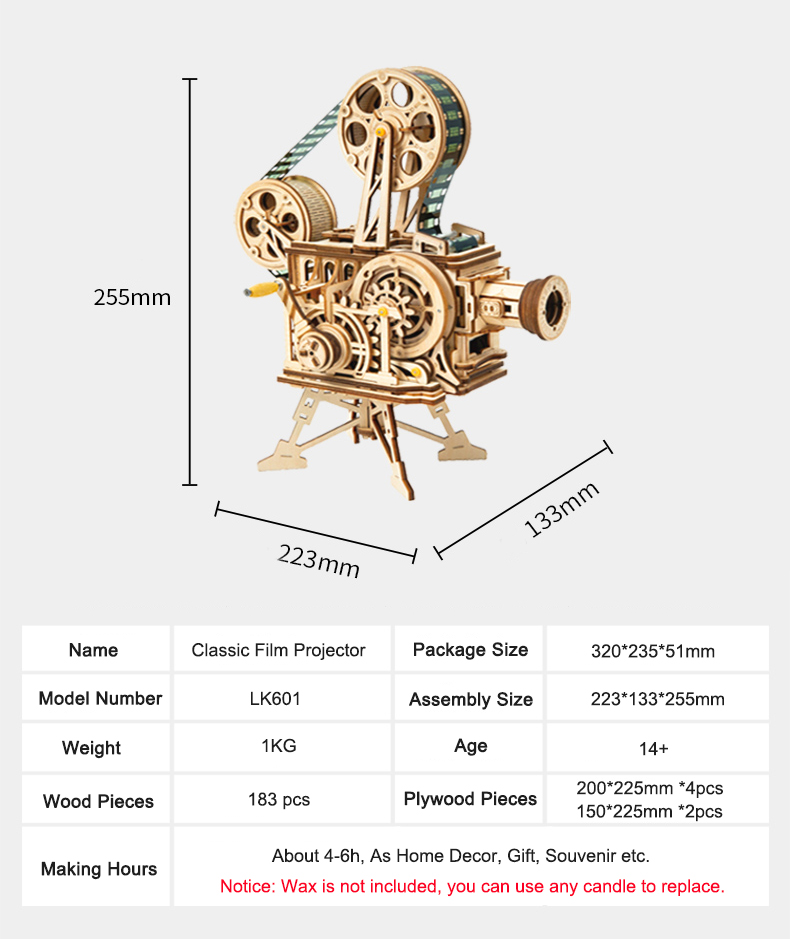 ROKR LK601 Vitascope Mechanical Movie Projector 3D Wooden Puzzle Gift