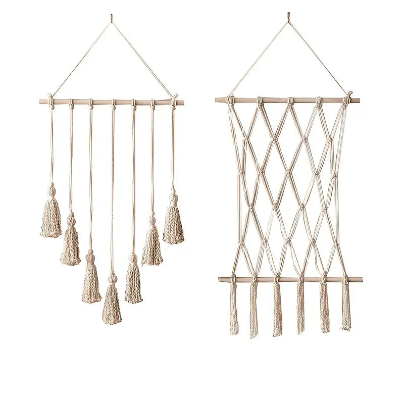 Woven Hanging Photo Display with Clips and Tassels