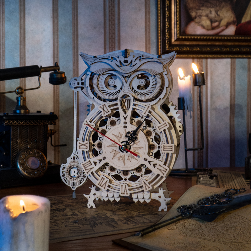 ROKR LK503 Ornamental Owl Clock 3D Wooden Puzzle Gift