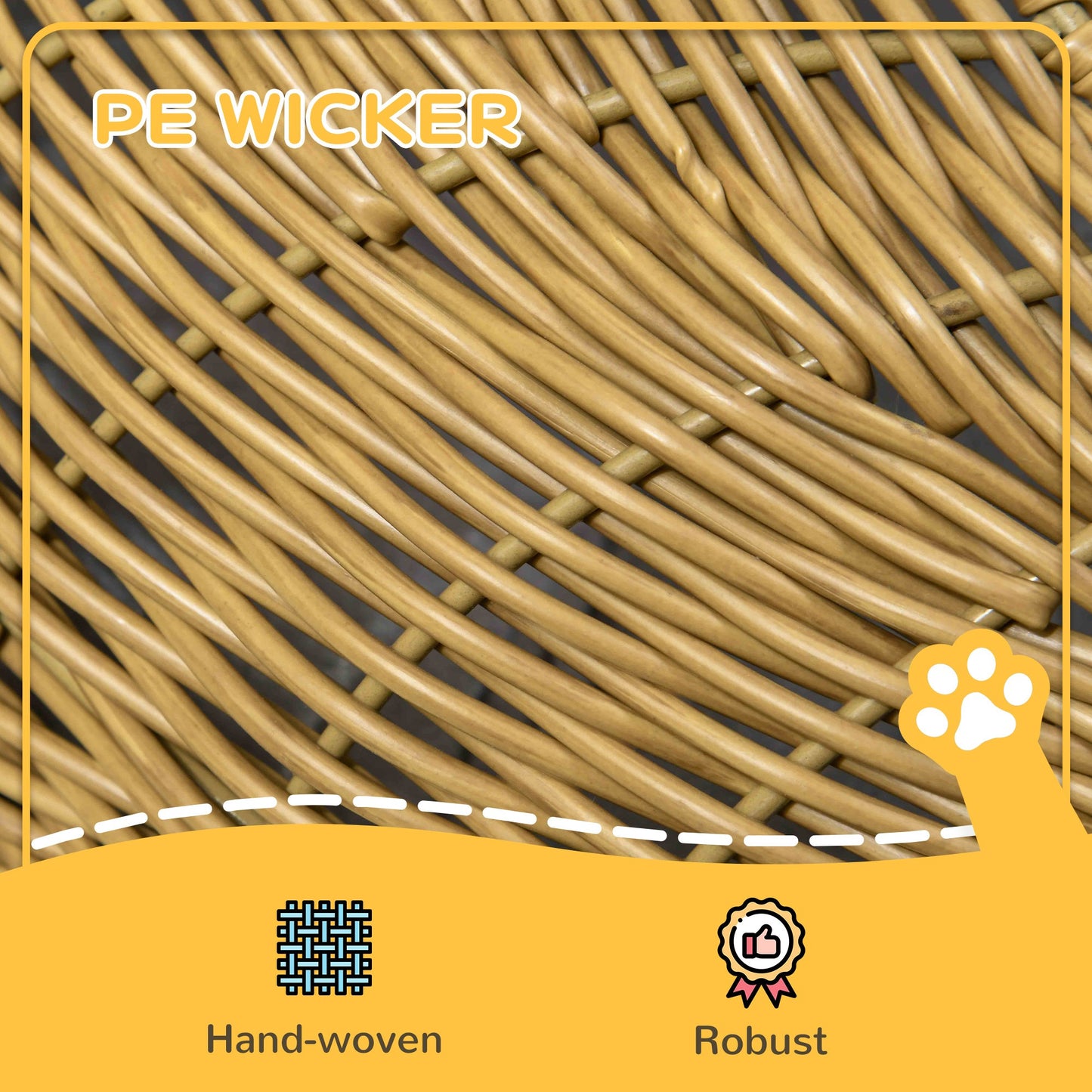 Wicker Cat House with Washable Cushion for Indoor Cats, Light Brown-4
