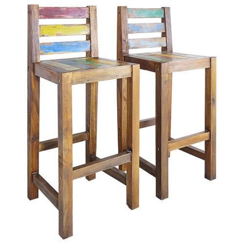 Bar Stools Solid Reclaimed Wood - 2 pcs