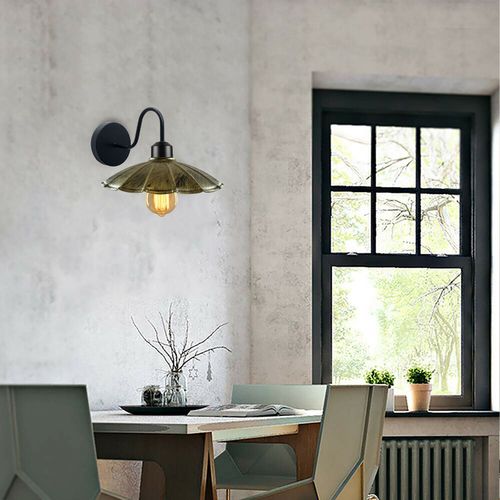 Vintage Industrial Antique Brass Wall Sconces Metal Shade Indoor Light Fitting with Swan Neck and Umbrella Shade