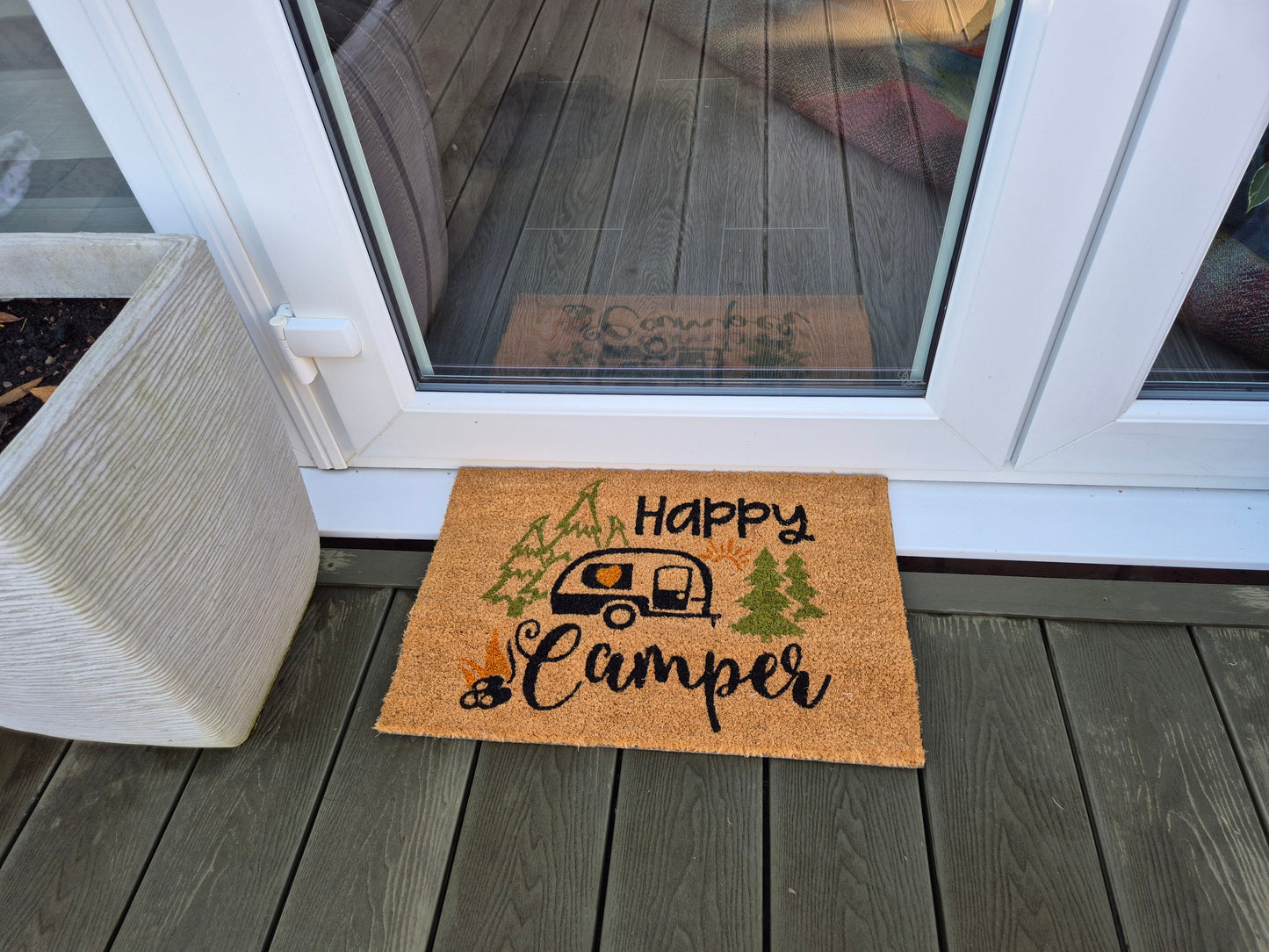 Doormat 60cm x 40cm - 'Happy Camper' - Absorbent Coir Mat for Indoor/Outdoor-1
