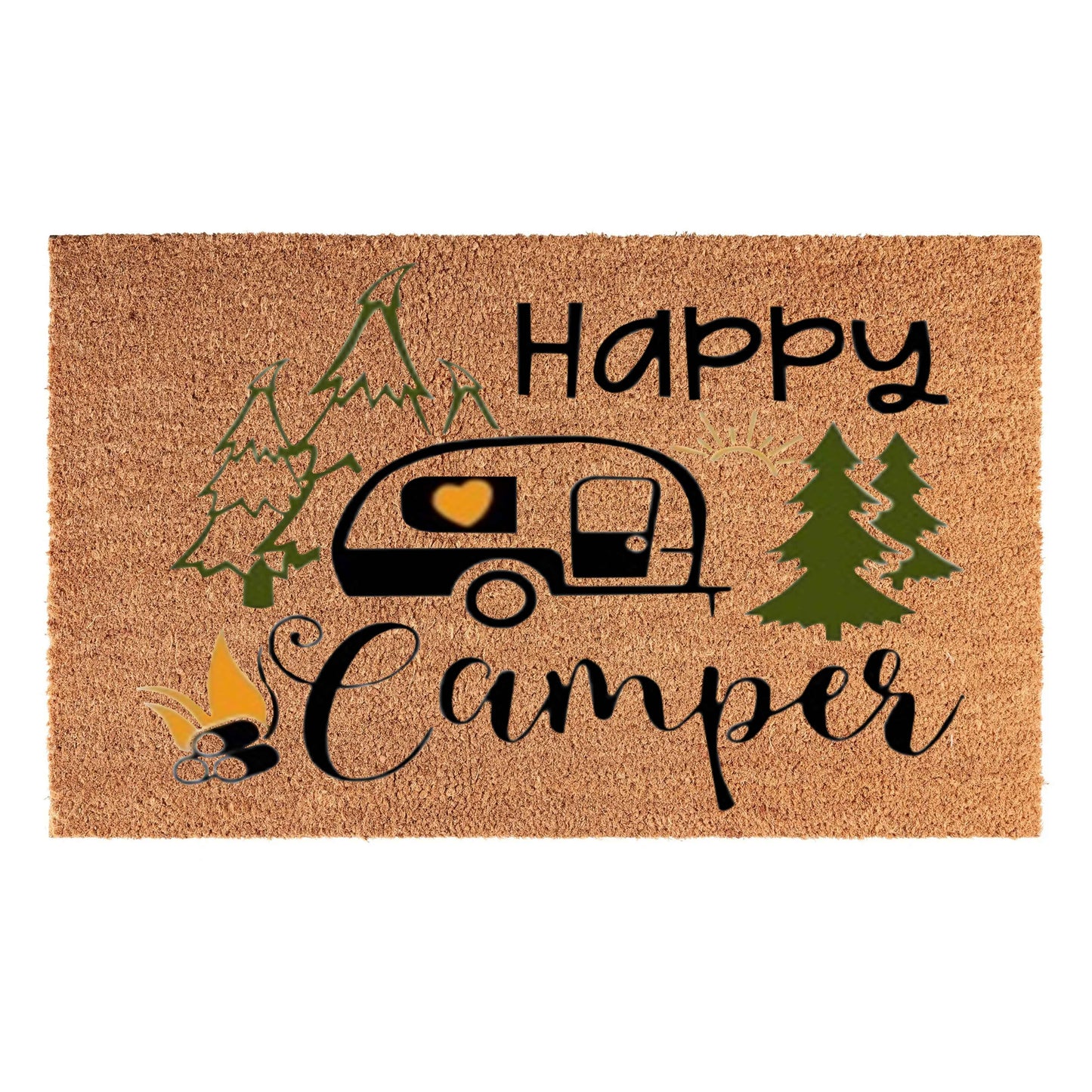 Doormat 60cm x 40cm - 'Happy Camper' - Absorbent Coir Mat for Indoor/Outdoor-0