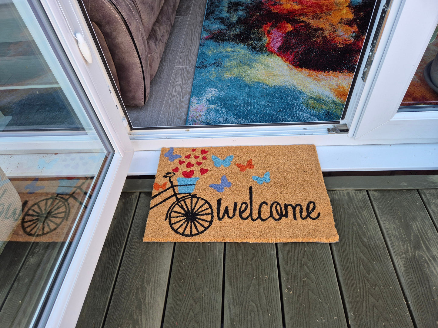 Doormat 60cm x 40cm - 'Welcome' (Bike) - Absorbent Coir Mat for Indoor/Outdoor-1