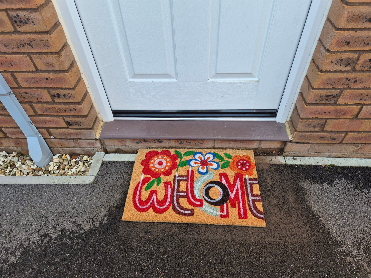 Doormat 60cm x 40cm - 'Welcome' (Flowers) - Absorbent Coir Mat for Indoor/Outdoor-1