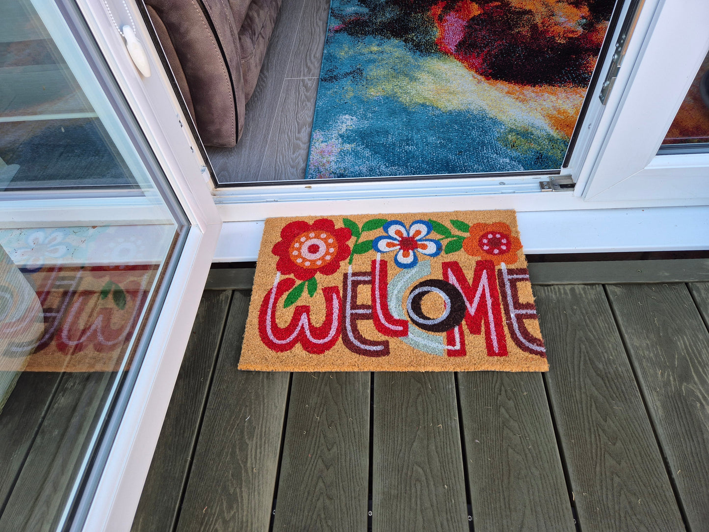 Doormat 60cm x 40cm - 'Welcome' (Flowers) - Absorbent Coir Mat for Indoor/Outdoor-2