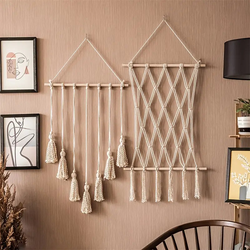 Woven Hanging Photo Display with Clips and Tassels