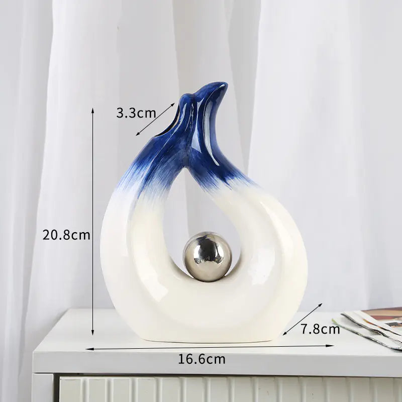 Decorative vase with measurements on a white background