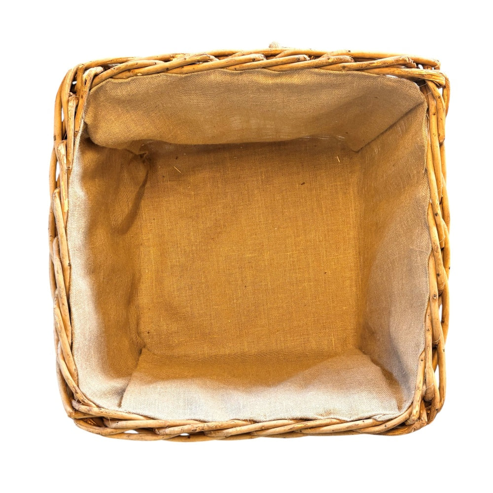 Square Hessian Lined Wheeled Log Basket-1