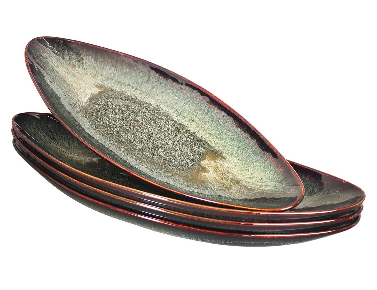 Set of three ceramic plates with a textured surface on a white background
