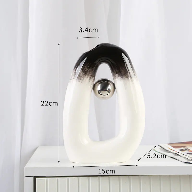 Decorative vase with measurements on a white background