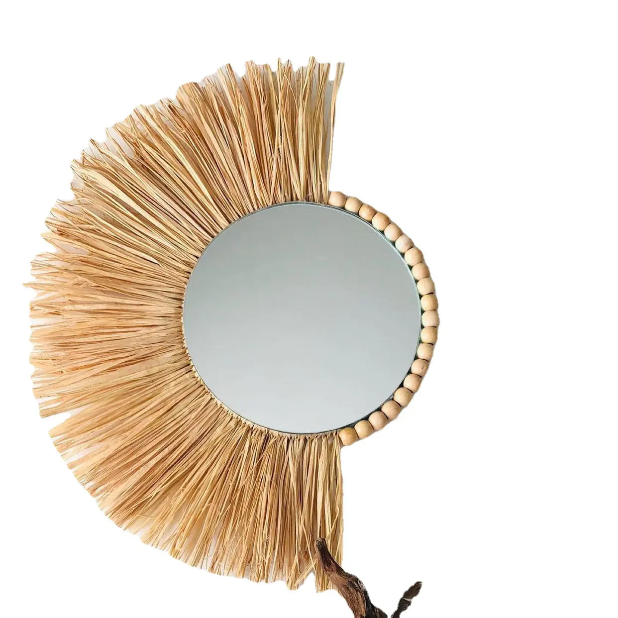 Moroccan Wooden Bead Woven Mirror Wall Décor