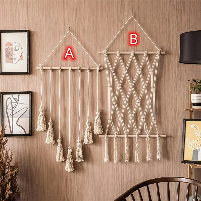 Woven Hanging Photo Display with Clips and Tassels