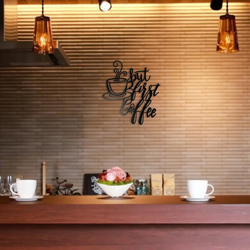 'But First Coffee' Morning Brew Metal Wall Art