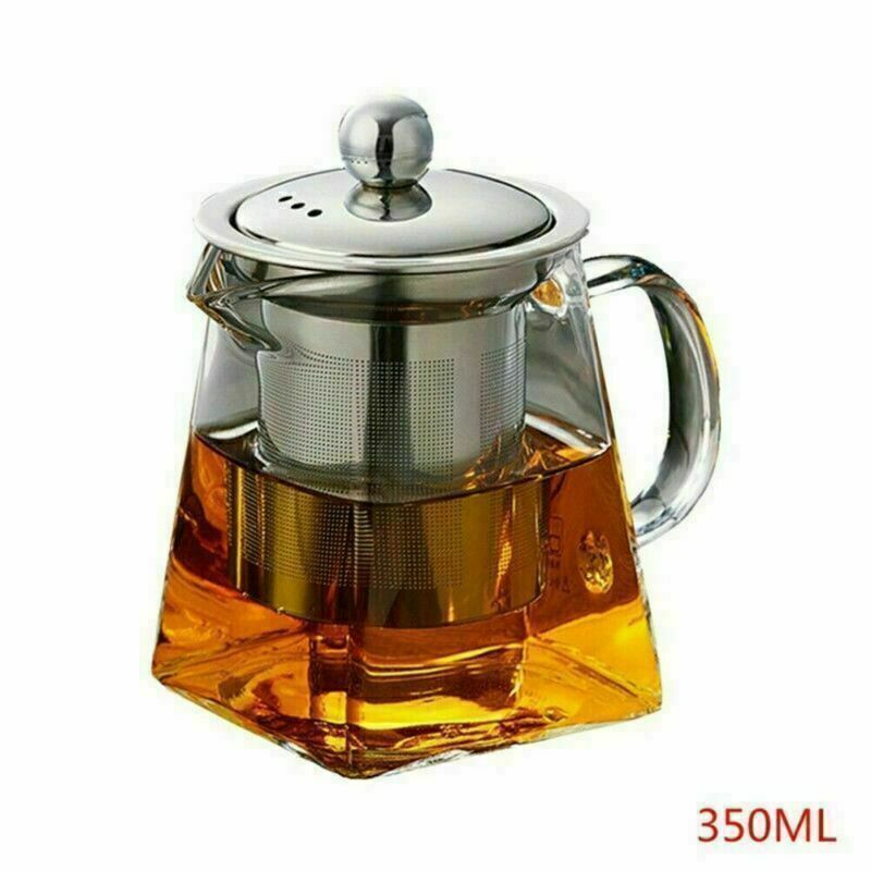 UK Heat-Resistant Clear Glass Teapot Jug with Infuser Coffee Tea Leaf Herbal Pot