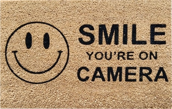 Doormat 60cm x 40cm - 'Smile You're On Camera' - Absorbent Coir Mat for Indoor/Outdoor-0