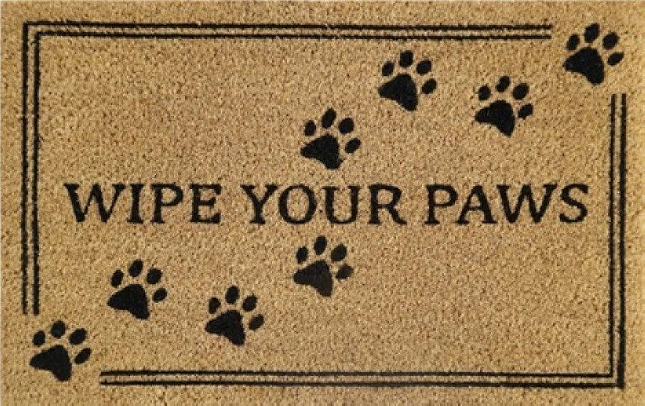 Doormat 60cm x 40cm - 'Wipe Your Paws' - Absorbent Coir Mat for Indoor/Outdoor-0