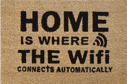 Doormat 60cm x 40cm - 'Home Is Where The WiFi Connects Automatically' - Absorbent Coir Mat for Indoor/Outdoor-0