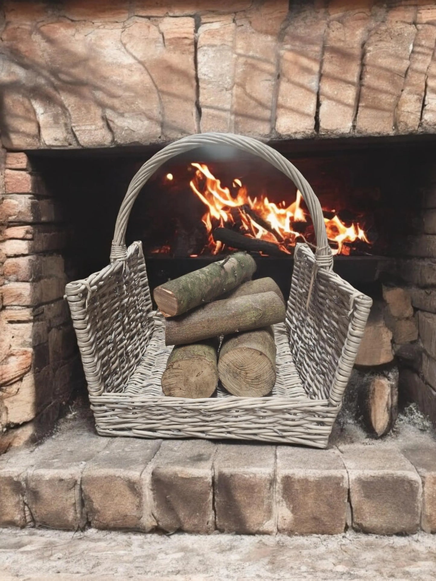 Greywash Willow Log Basket (T45x44cm)-0