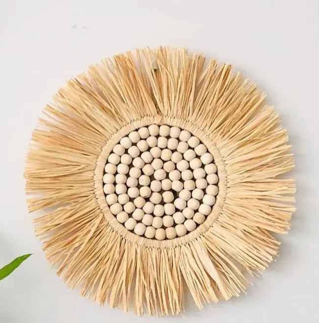 Moroccan Wooden Bead Woven Mirror Wall Décor