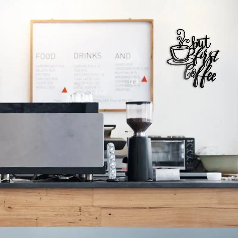 'But First Coffee' Morning Brew Metal Wall Art