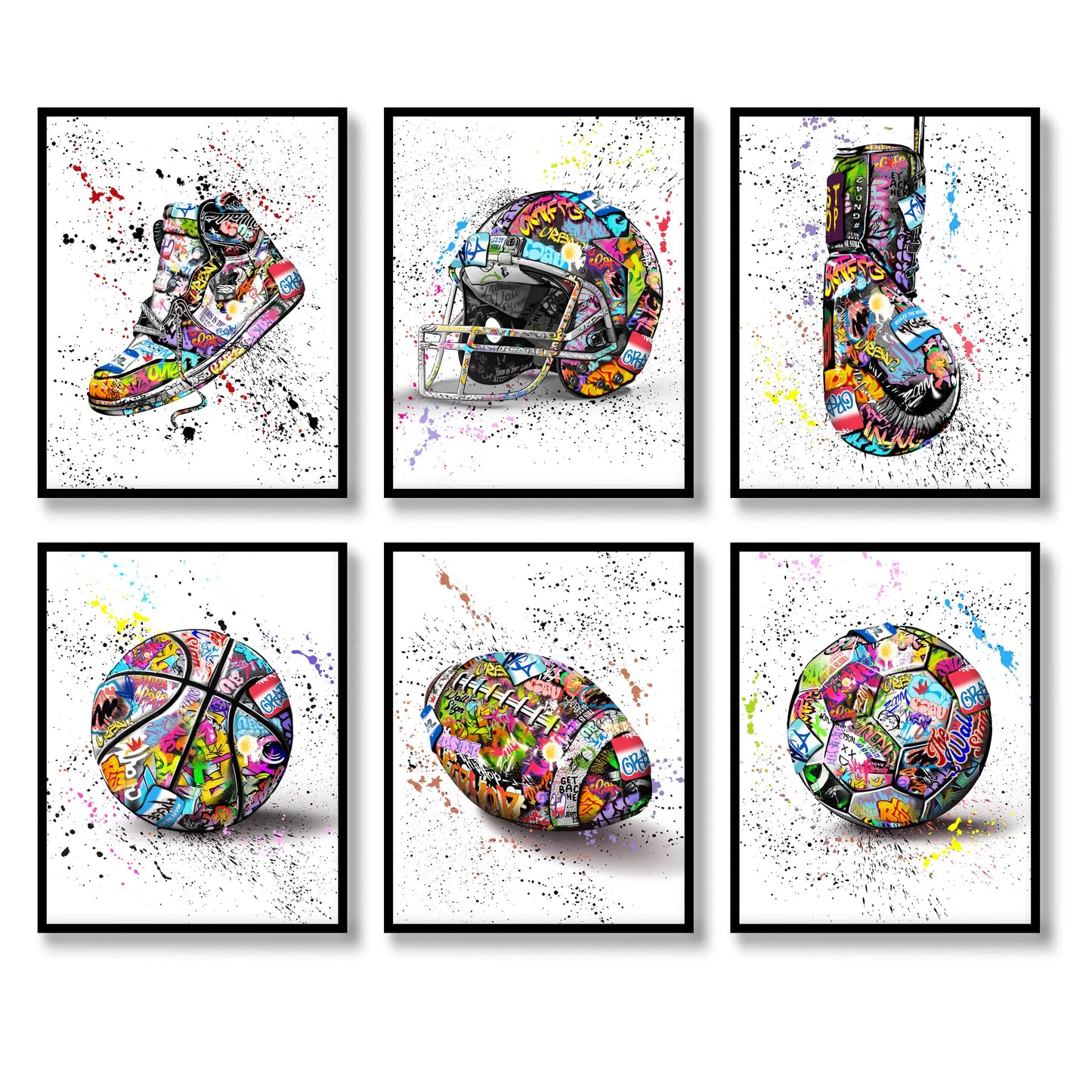 Vibrant Sports Graffiti Canvas Prints 6-Piece Set