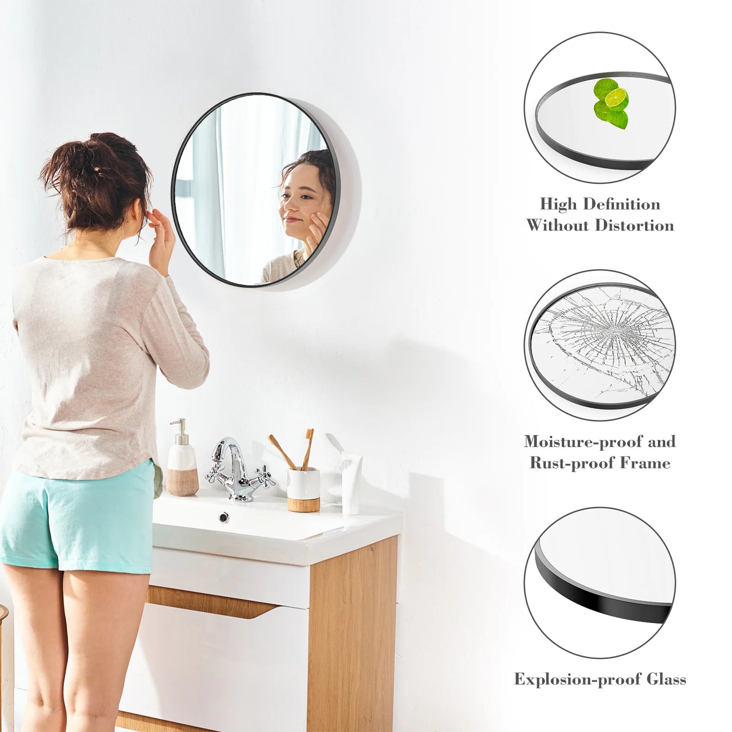 Black Round Reflection Mirror