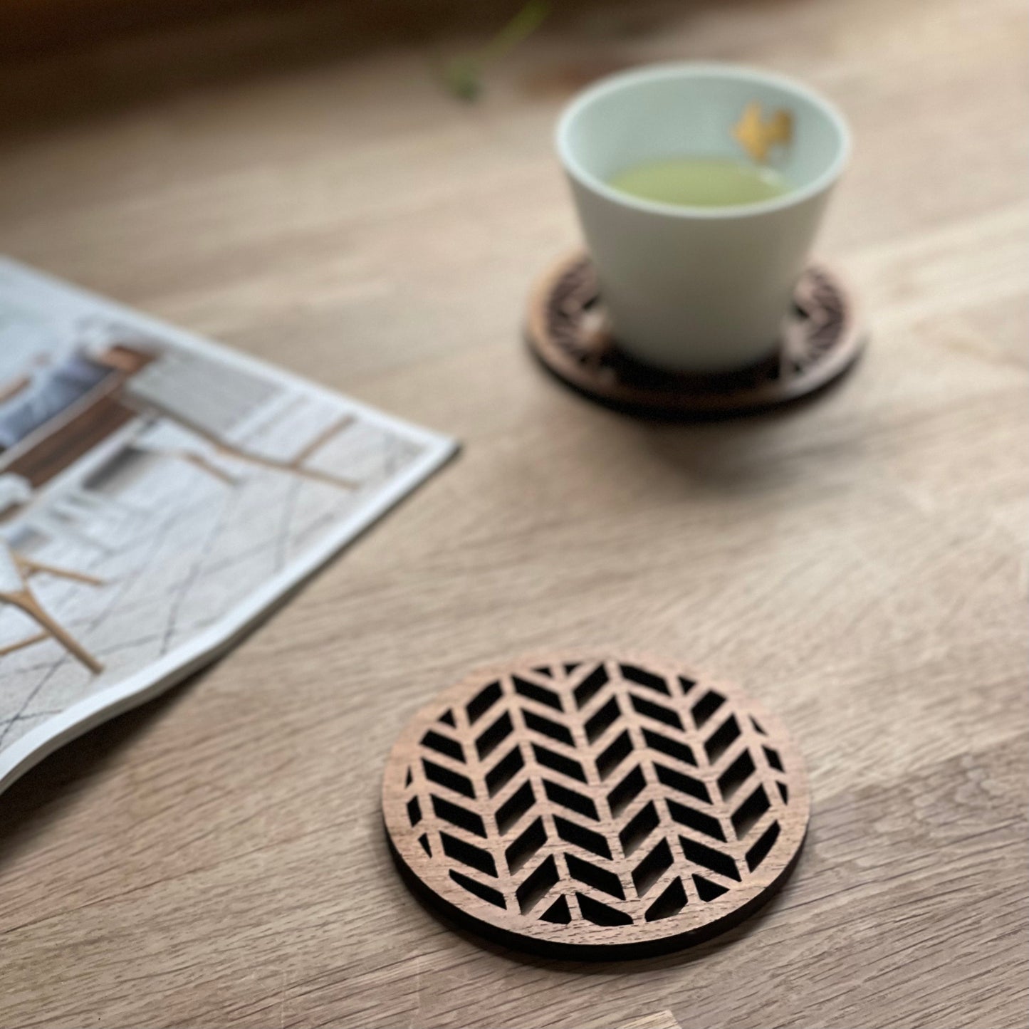 Japanese Patterns Upcycled Teak Wood Coasters - Individual / Set of 4-4
