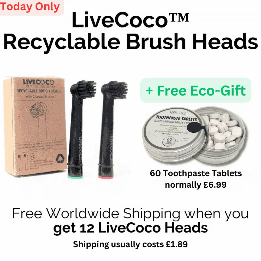 LiveCocoâ„¢ Recyclable Toothbrush Heads - 60 FREE TOOTHPASTE TABLETS-0