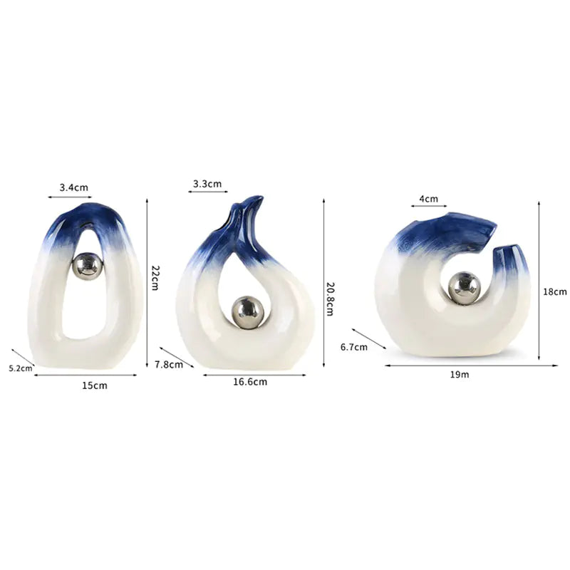 Set of four earrings with measurements on a white background