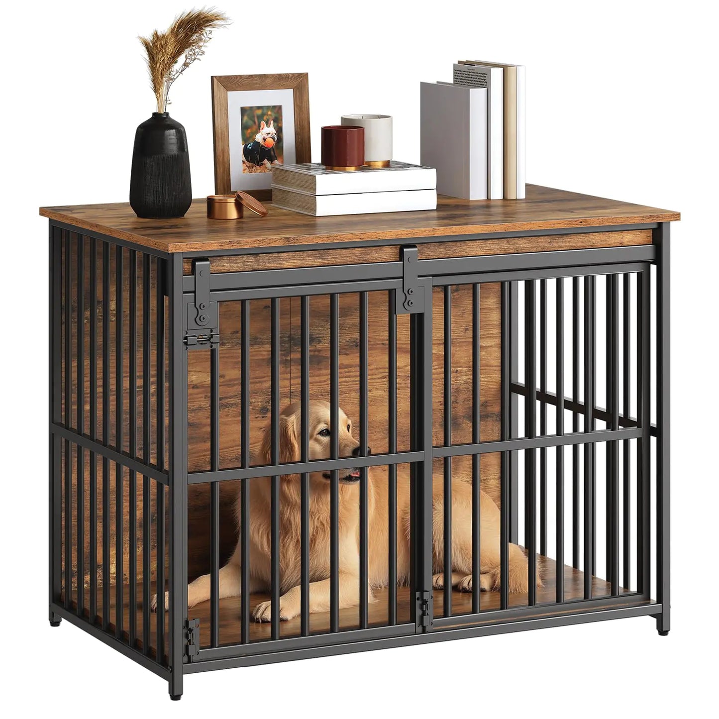 HOOBRO Sliding Crate - Rustic Dual-Use Dog Kennel BF162GW03G1