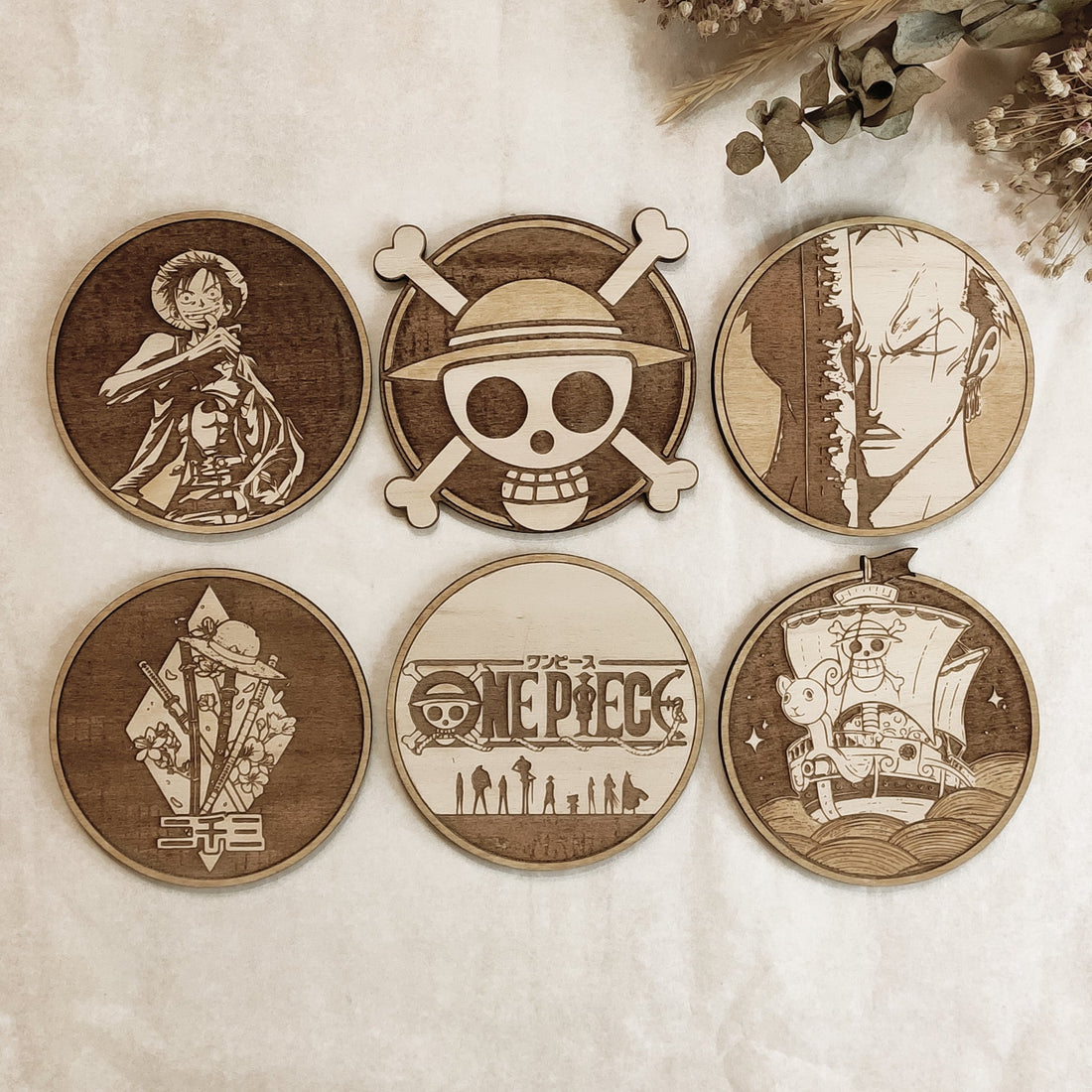 Set of 6 One Piece Wooden Coasters - Handmade Gift - Housewarming - Wood Kitchenware-0