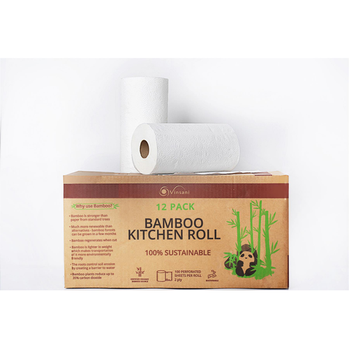 Bamboo Kitchen Roll - 2-Ply, Pack of 12, 1,200 Sheets