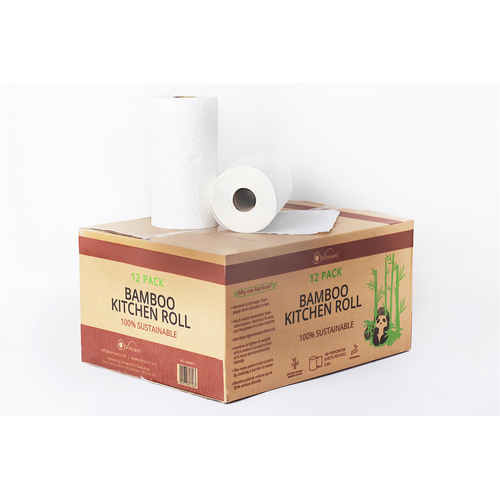 Bamboo Kitchen Roll - 2-Ply, Pack of 12, 1,200 Sheets