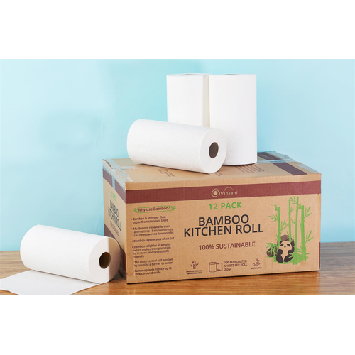 Bamboo Kitchen Roll - 2-Ply, Pack of 12, 1,200 Sheets