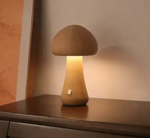 Whimsical Wood Mushroom Lamp