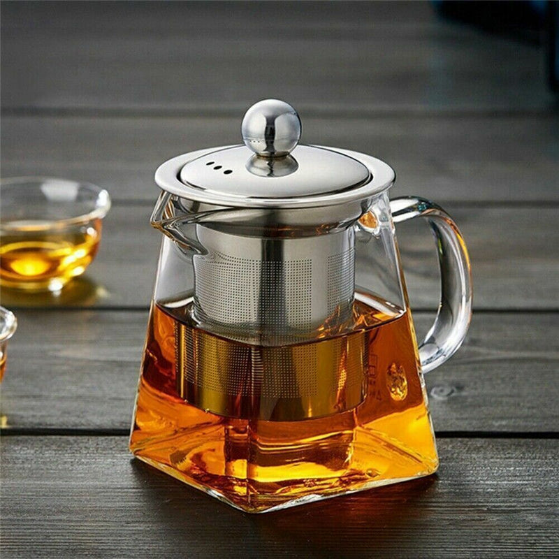 UK Heat Resistant Clear Glass Teapot Jug with Infuser Coffee Tea Leaf Herbal Pot
