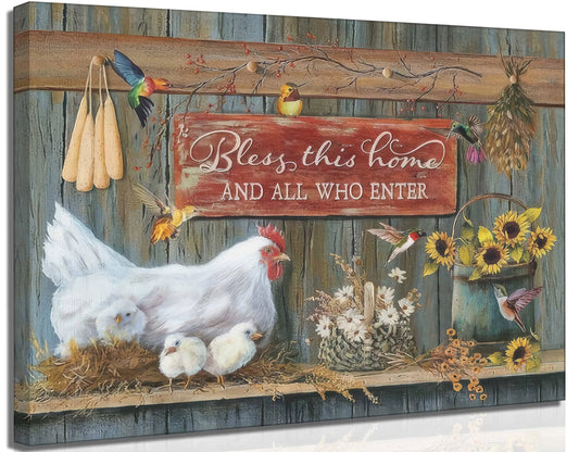 Country Hen & Chicks Canvas Art