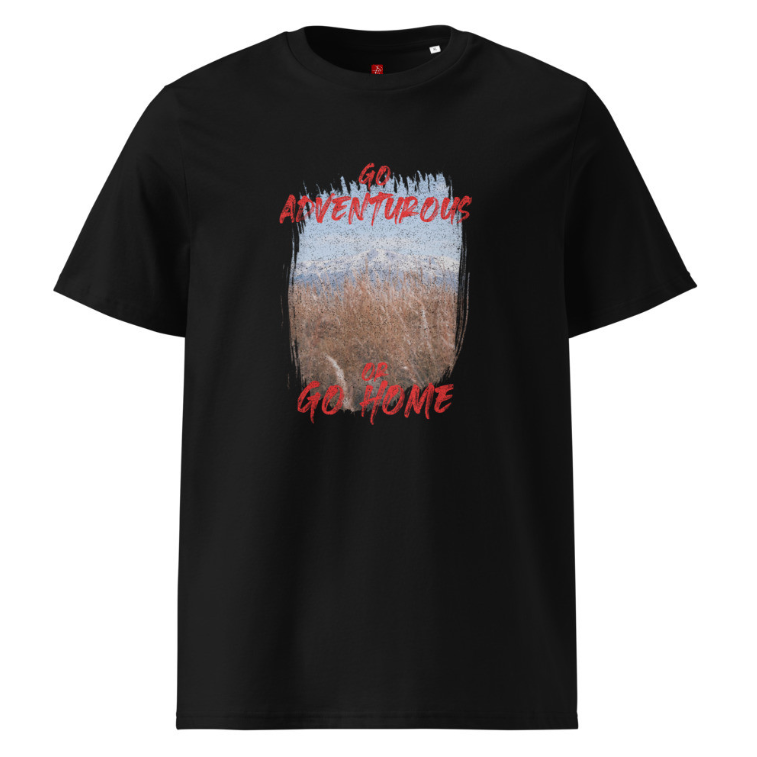 ‘Go Adventurous or Go Home’ Unisex Organic Cotton T-Shirt – Mountain Grassland Design