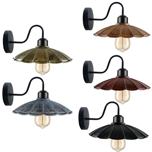 Vintage Industrial Antique Brass Wall Sconces Metal Shade Indoor Light Fitting with Swan Neck and Umbrella Shade